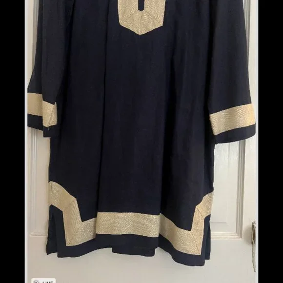 Sail to Sable Navy Blue Gold Linen Tunic Dress - Picture 4 of 6